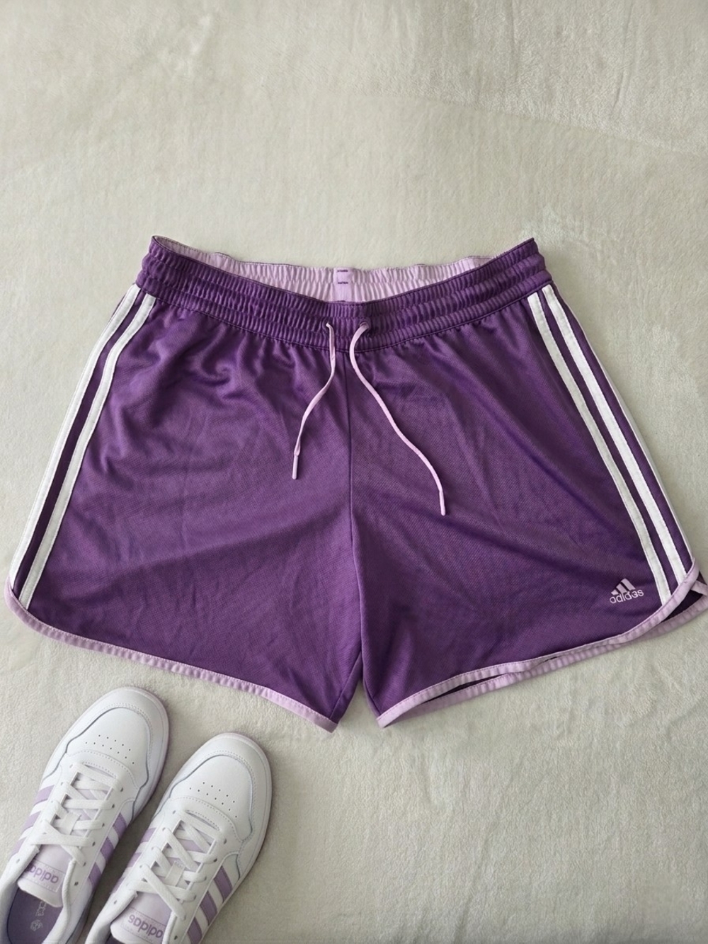 Adidas Women's 6 Inch Purple 3-Stripe Retro Athletic Shorts Size Large